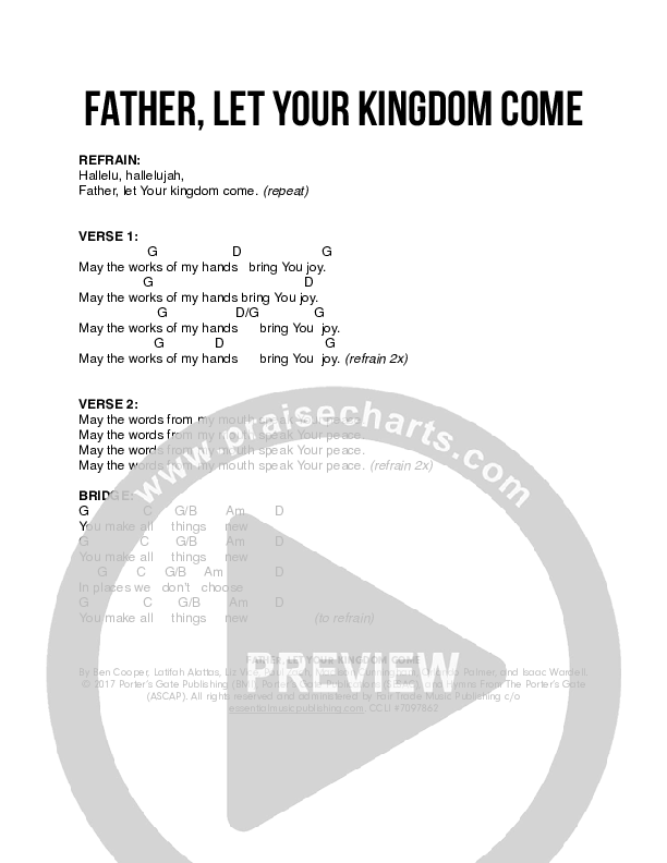 Father Let Your Kingdom Come Chords & Lyrics (The Porter's Gate / Urban Doxology)