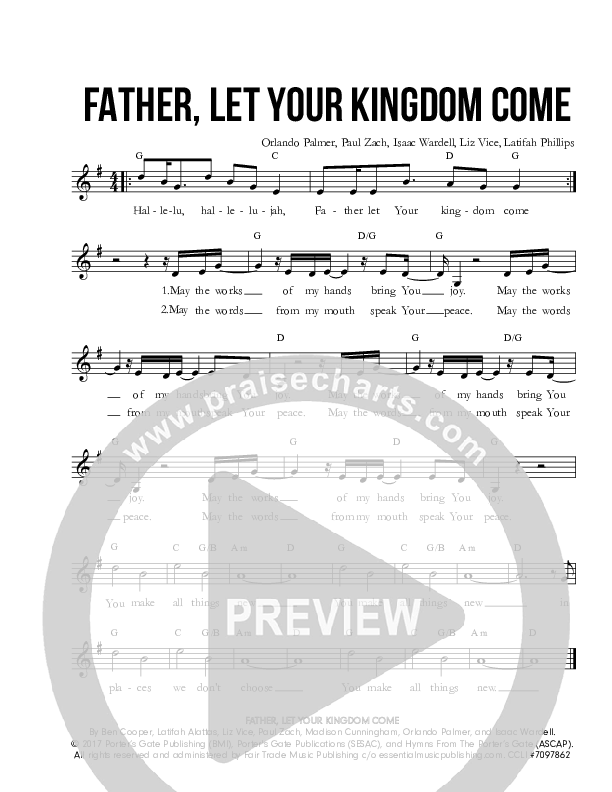 Father Let Your Kingdom Come Lead Sheet (The Porter's Gate / Urban Doxology)