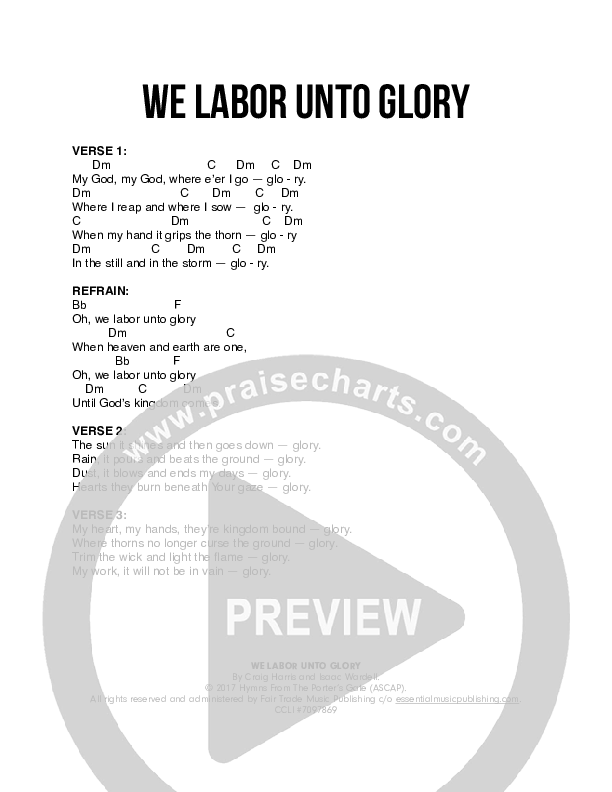We Labor Unto Glory Chords & Lyrics (The Porter's Gate / Liz Vice)
