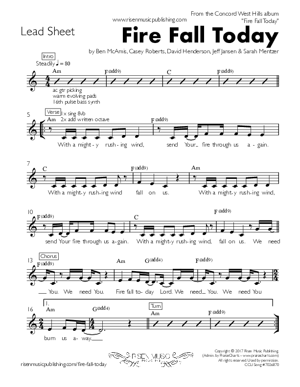 Fire Fall Today Lead Sheet (Concord West Hills)