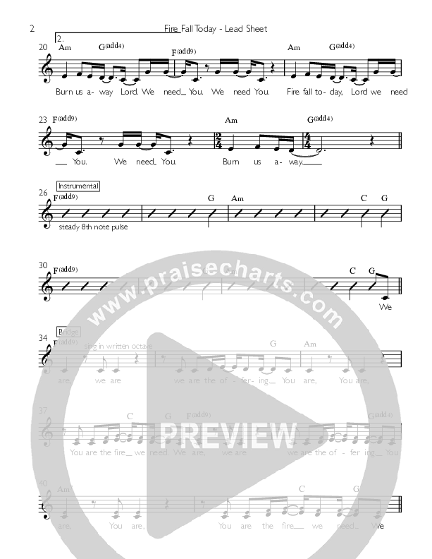 Fire Fall Today Lead Sheet (Concord West Hills)