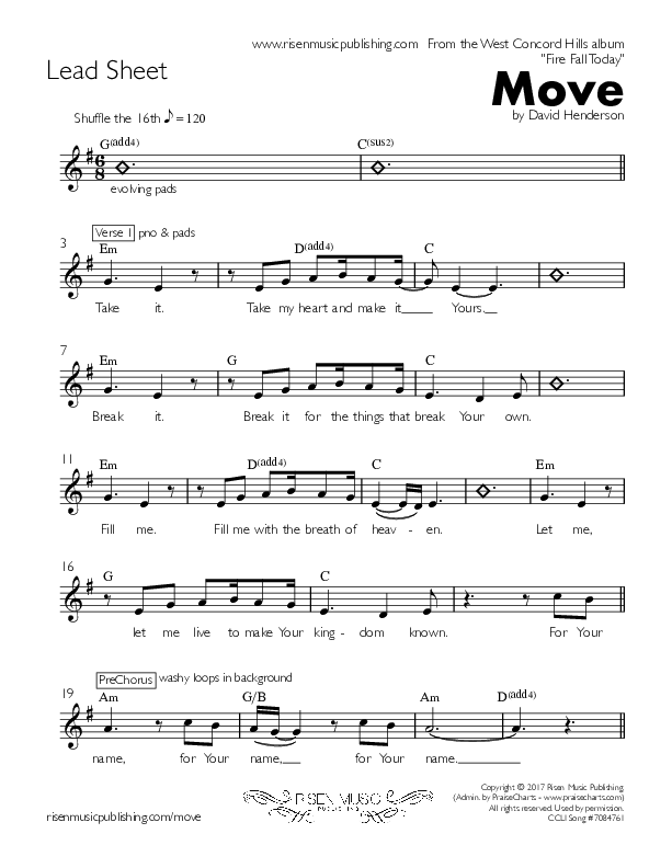 Move Lead Sheet (Concord West Hills)