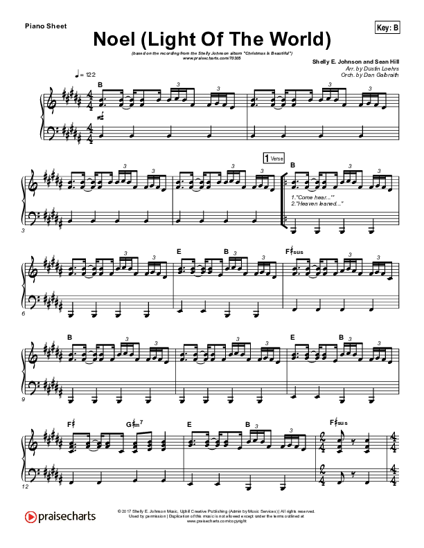 Noel (Light of the World) Piano Sheet (Shelly E. Johnson)