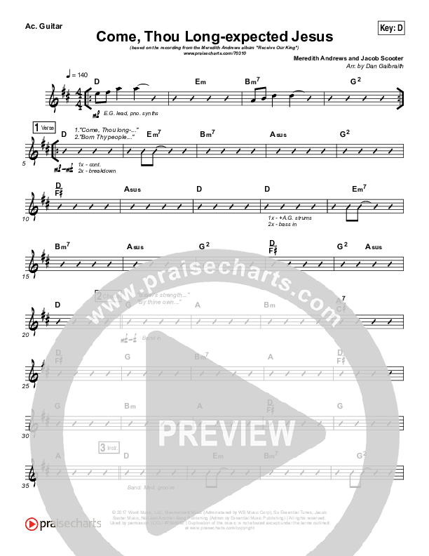 Come Thou Long Expected Jesus Acoustic Guitar (Meredith Andrews)