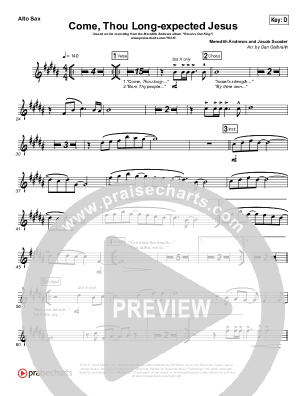 Come Thou Long Expected Jesus Alto Sax (Meredith Andrews)