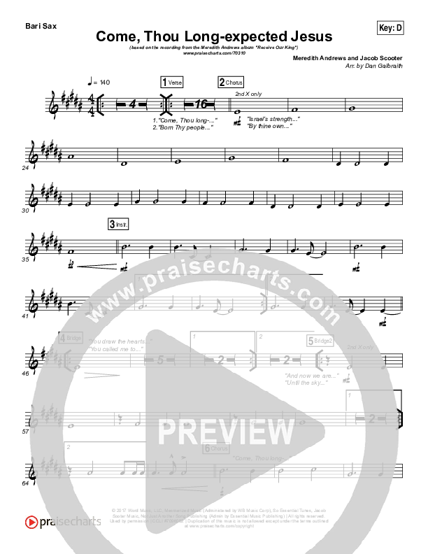 Come Thou Long Expected Jesus Bari Sax (Meredith Andrews)