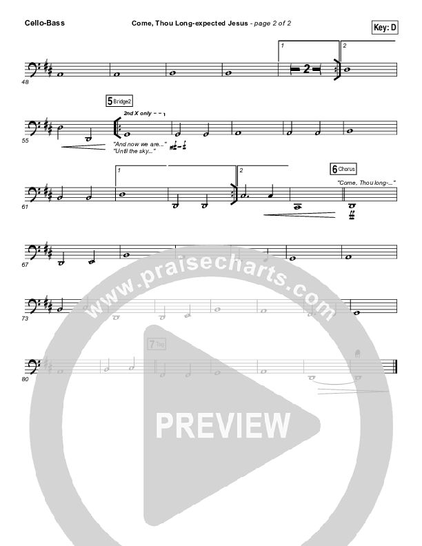 Come Thou Long Expected Jesus Cello/Bass (Meredith Andrews)