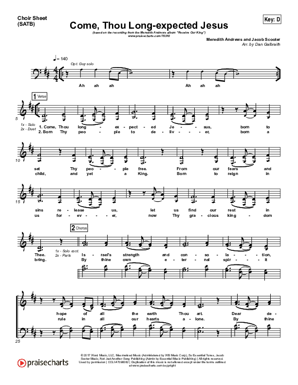 Come Thou Long Expected Jesus Choir Vocals (SATB) (Meredith Andrews)