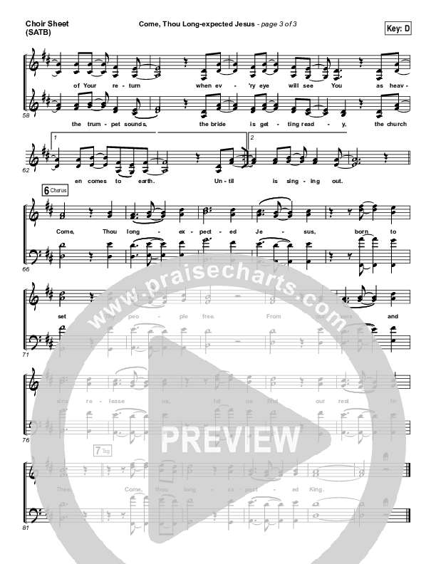 Come Thou Long Expected Jesus Choir Vocals (SATB) (Meredith Andrews)