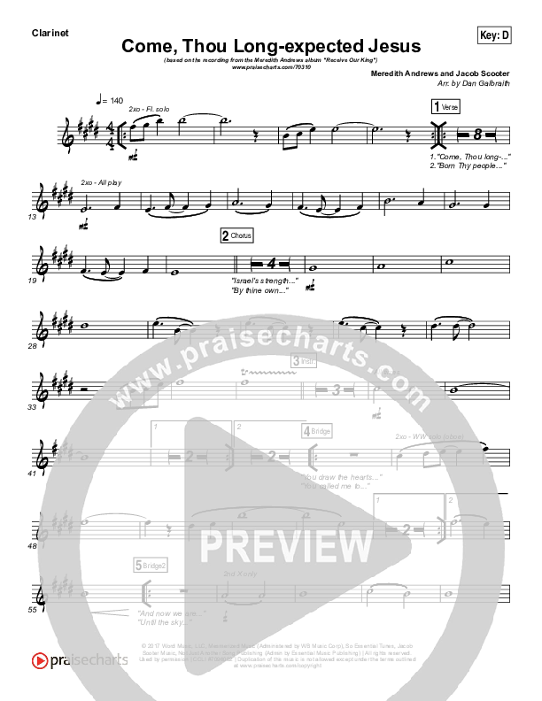 Come Thou Long Expected Jesus Clarinet (Meredith Andrews)