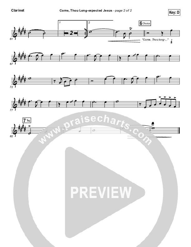 Come Thou Long Expected Jesus Clarinet (Meredith Andrews)