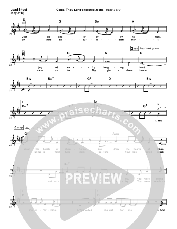 Come Thou Long Expected Jesus Lead Sheet (Melody) (Meredith Andrews)