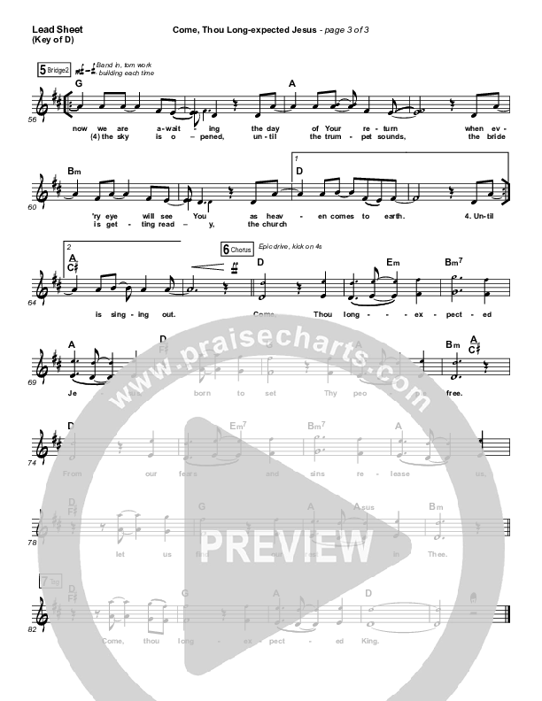 Come Thou Long Expected Jesus Lead Sheet (Melody) (Meredith Andrews)