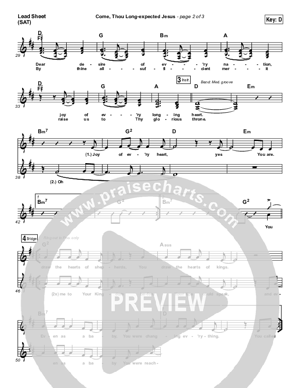 Come Thou Long Expected Jesus Lead Sheet (SAT) (Meredith Andrews)