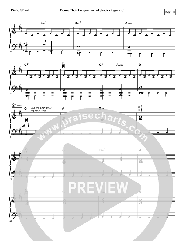 Come Thou Long Expected Jesus Piano Sheet (Meredith Andrews)