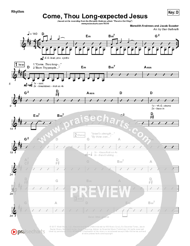 Come Thou Long Expected Jesus Rhythm Chart (Meredith Andrews)