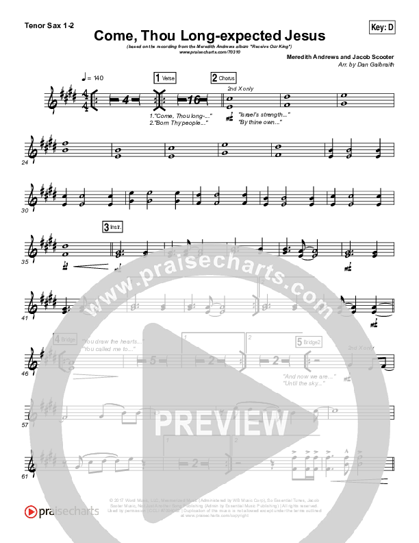 Come Thou Long Expected Jesus Tenor Sax 1/2 (Meredith Andrews)