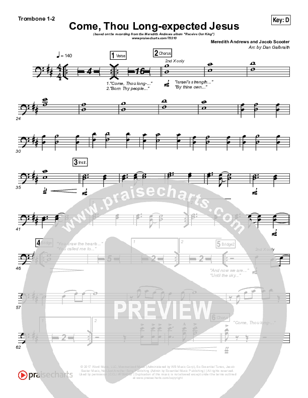 Come Thou Long Expected Jesus Trombone 1/2 (Meredith Andrews)