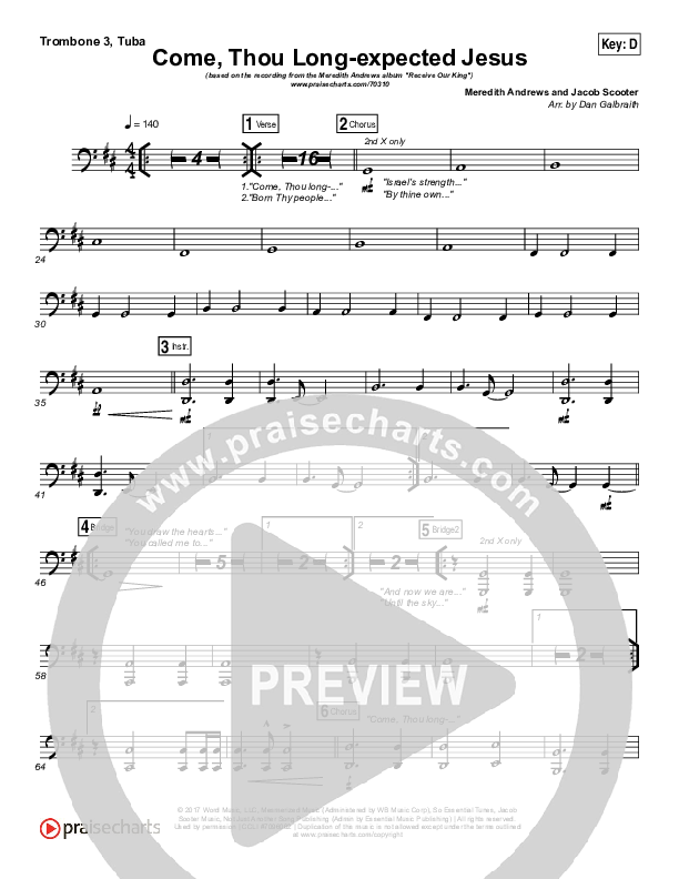 Come Thou Long Expected Jesus Trombone 3/Tuba (Meredith Andrews)