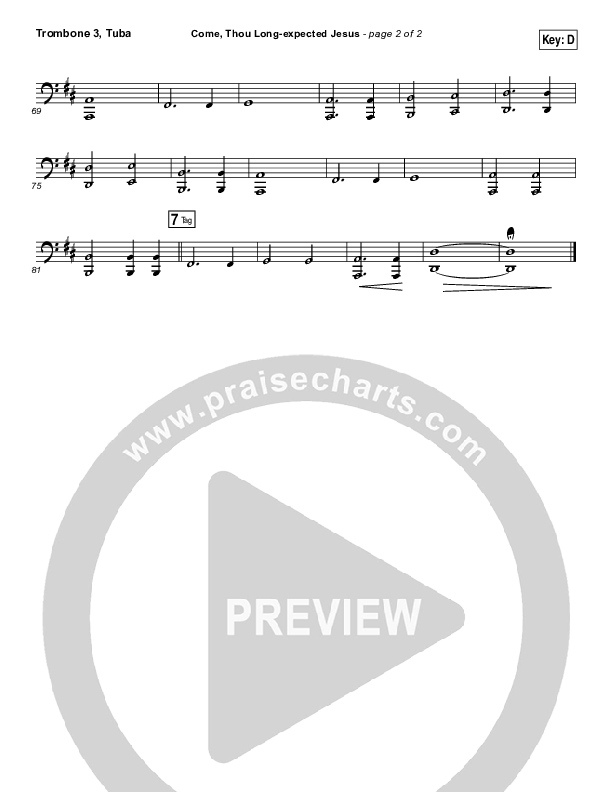 Come Thou Long Expected Jesus Trombone 3/Tuba (Meredith Andrews)