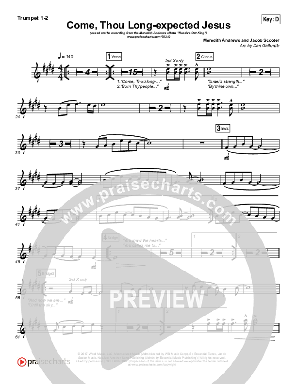 Come Thou Long Expected Jesus Trumpet 1,2 (Meredith Andrews)