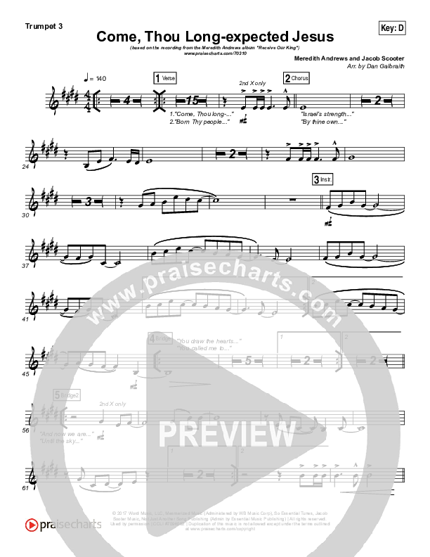 Come Thou Long Expected Jesus Trumpet 3 (Meredith Andrews)