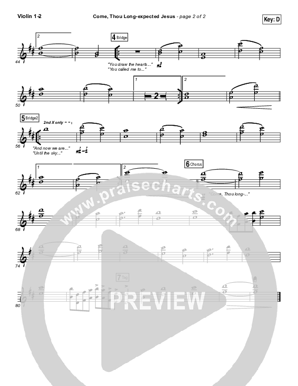 Come Thou Long Expected Jesus Violin 1/2 (Meredith Andrews)