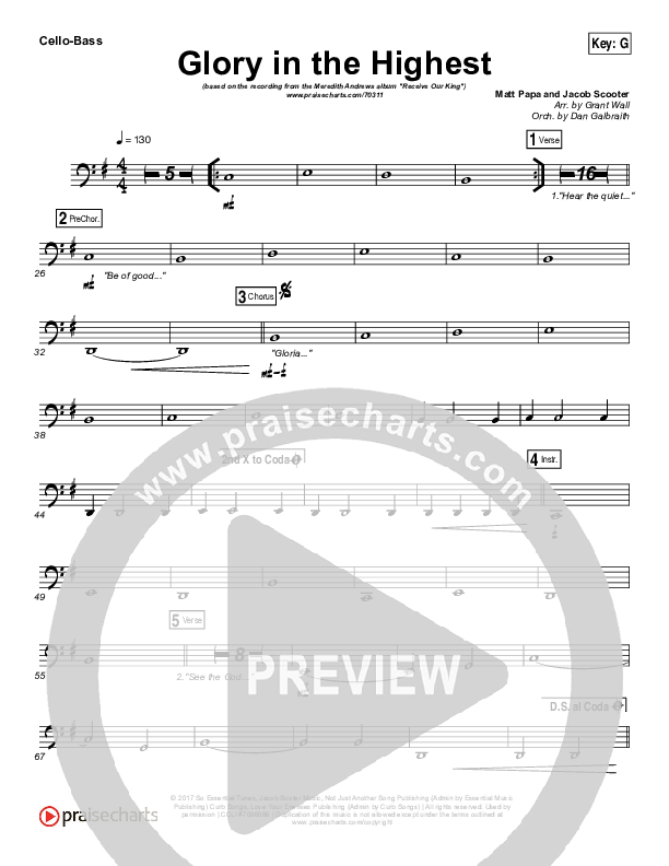 Glory In The Highest Cello/Bass (Meredith Andrews)