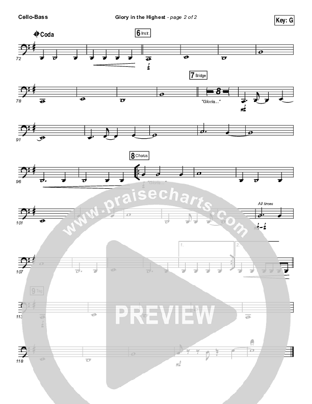 Glory In The Highest Cello/Bass (Meredith Andrews)