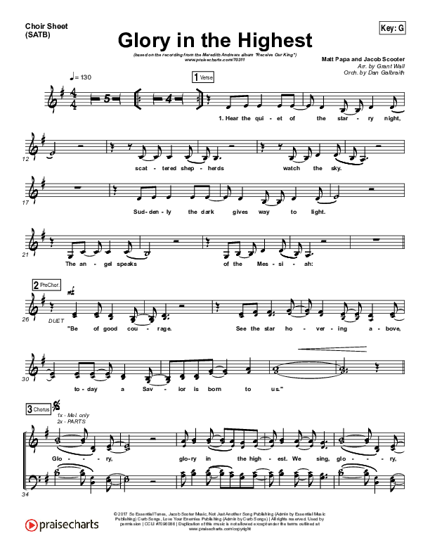 Glory In The Highest Choir Vocals (SATB) (Meredith Andrews)
