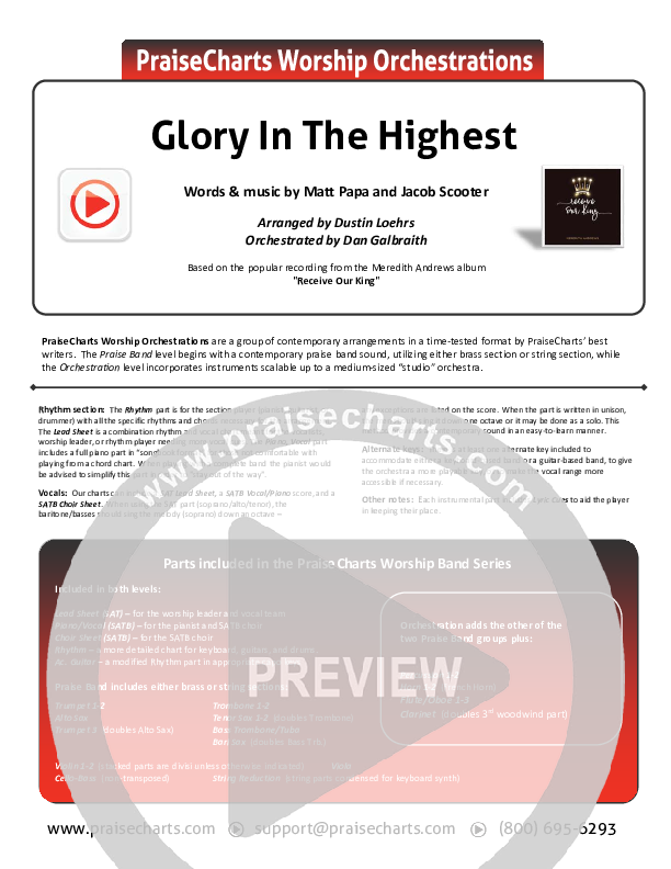 Glory In The Highest Cover Sheet (Meredith Andrews)