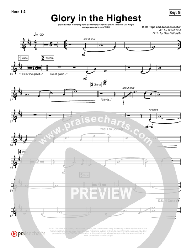 Glory In The Highest French Horn 1/2 (Meredith Andrews)