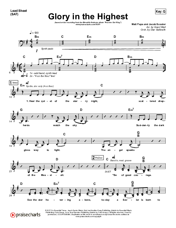 Glory In The Highest Lead Sheet (SAT) (Meredith Andrews)