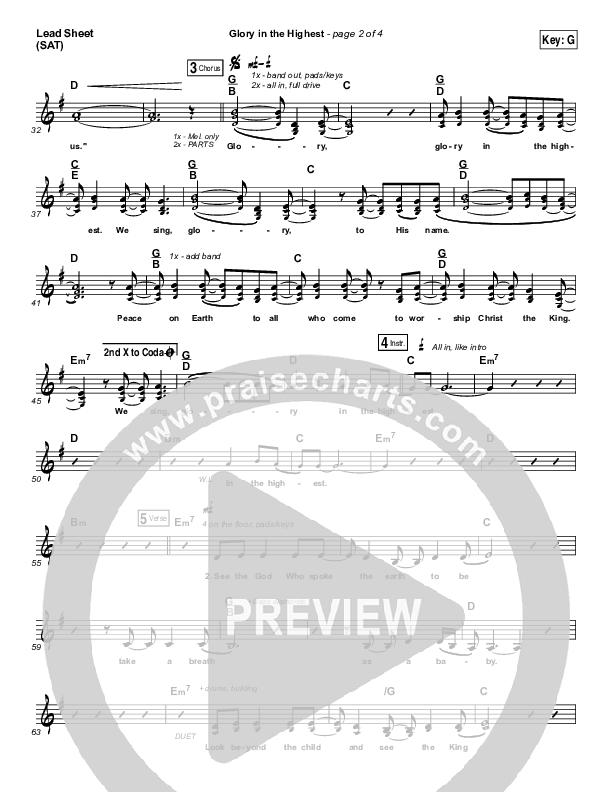 Glory In The Highest Lead Sheet (SAT) (Meredith Andrews)