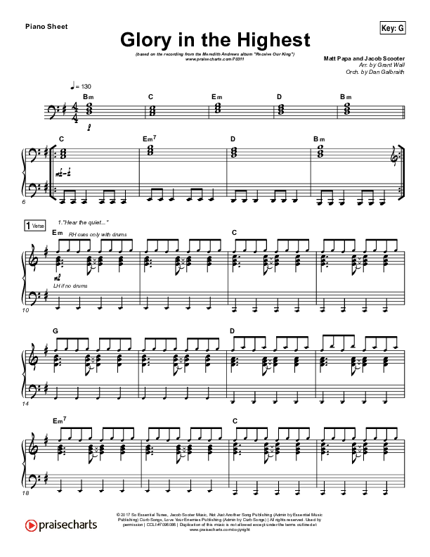Glory In The Highest Piano Sheet (Meredith Andrews)