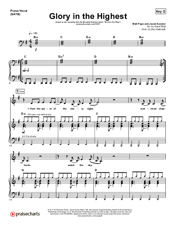 Glory In The Highest Piano/Vocal (SATB) (Meredith Andrews)