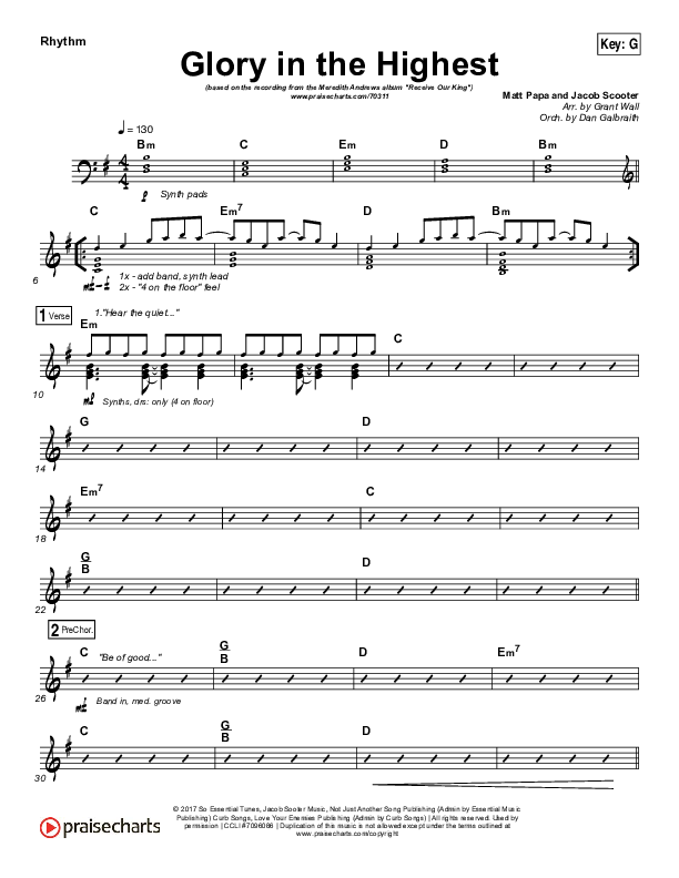 Glory In The Highest Rhythm Chart (Meredith Andrews)
