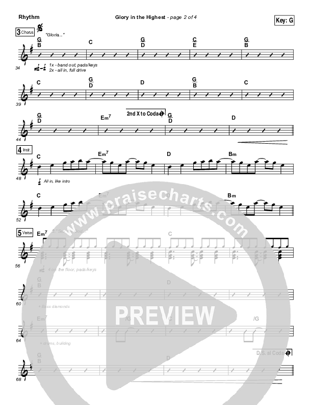 Glory In The Highest Rhythm Chart (Meredith Andrews)