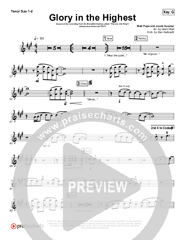 Glory In The Highest Tenor Sax 1/2 (Meredith Andrews)