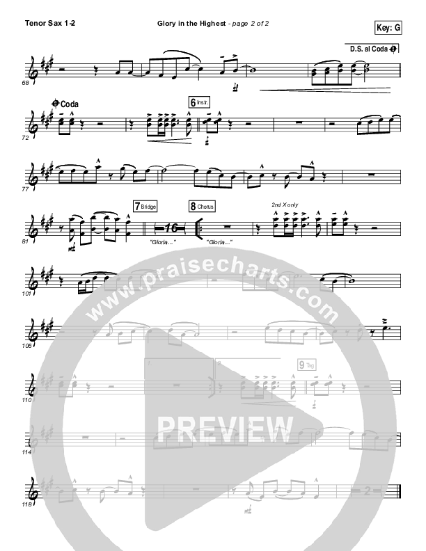 Glory In The Highest Tenor Sax 1/2 (Meredith Andrews)
