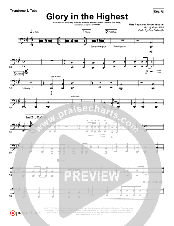 Glory In The Highest Trombone 3/Tuba (Meredith Andrews)