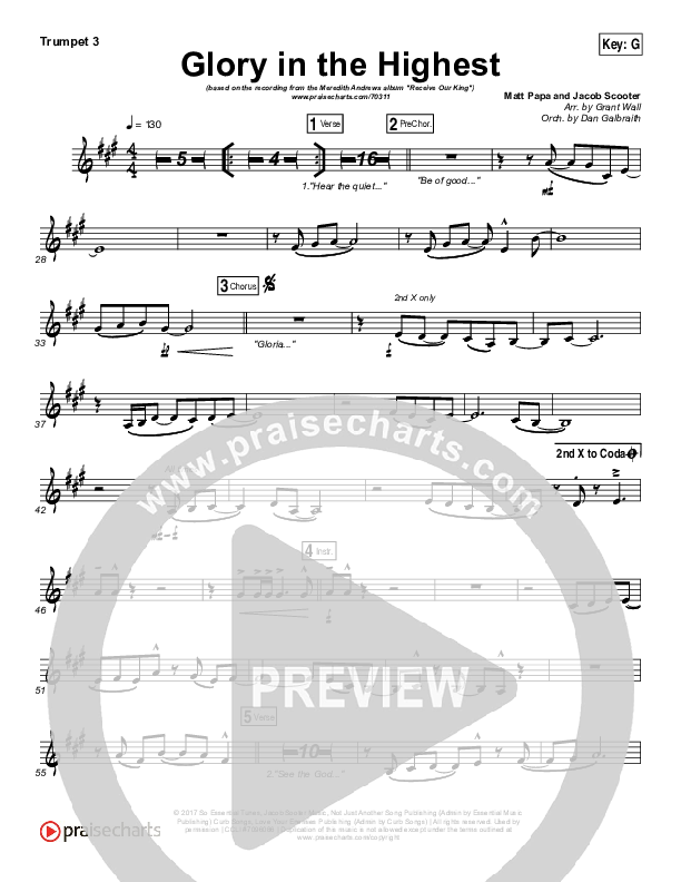Glory In The Highest Trumpet 3 (Meredith Andrews)