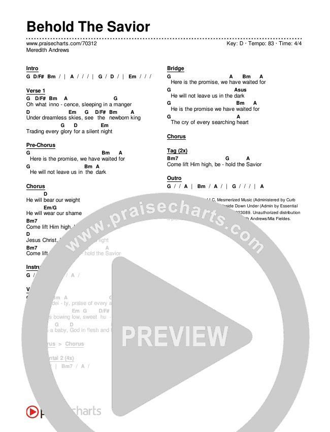 Behold The Savior Chords & Lyrics (Meredith Andrews)
