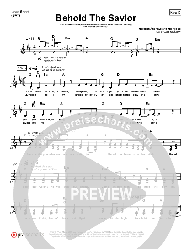 Behold The Savior Lead Sheet (SAT) (Meredith Andrews)