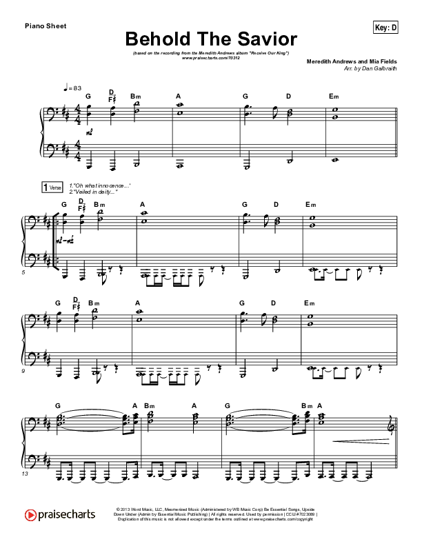 Behold The Savior Piano Sheet (Meredith Andrews)