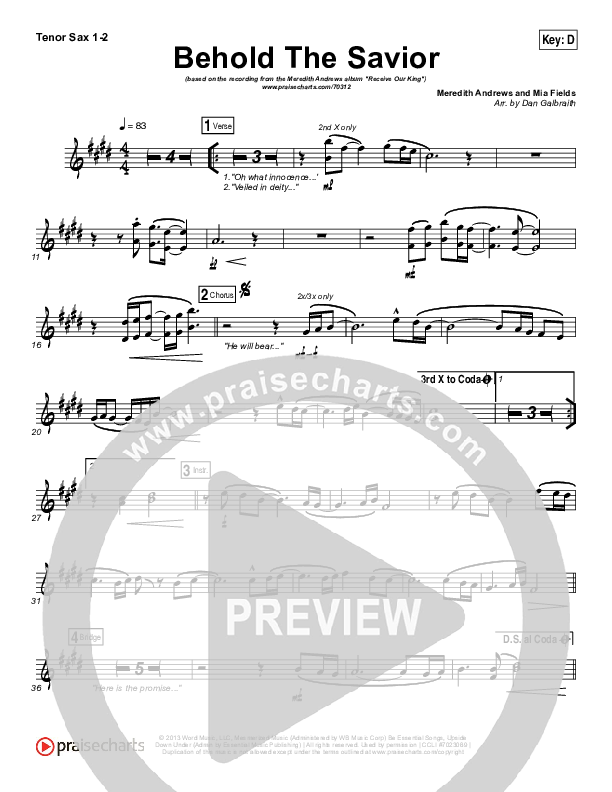 Behold The Savior Tenor Sax 1/2 (Meredith Andrews)