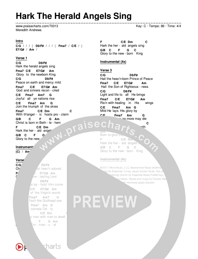 Hark The Herald Angels Sing Chords & Lyrics (Meredith Andrews)