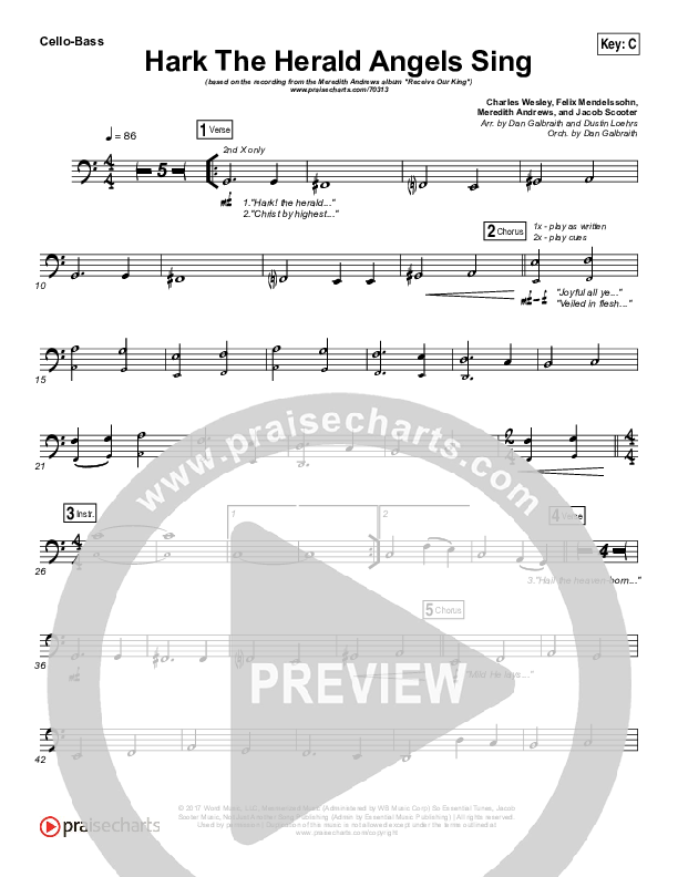 Hark The Herald Angels Sing Cello/Bass (Meredith Andrews)