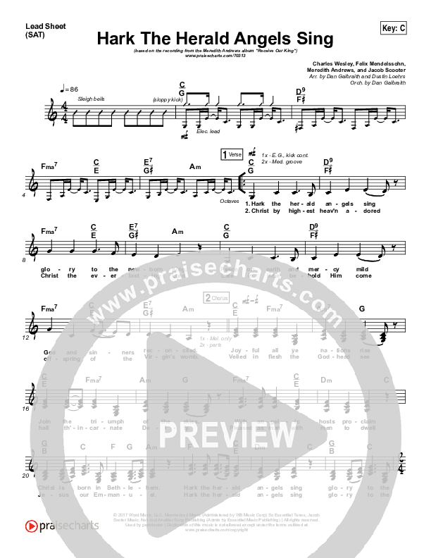 Hark The Herald Angels Sing Lead Sheet (SAT) (Meredith Andrews)