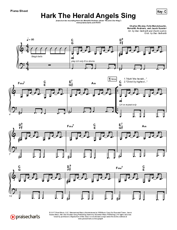 Hark The Herald Angels Sing Piano Sheet (Meredith Andrews)